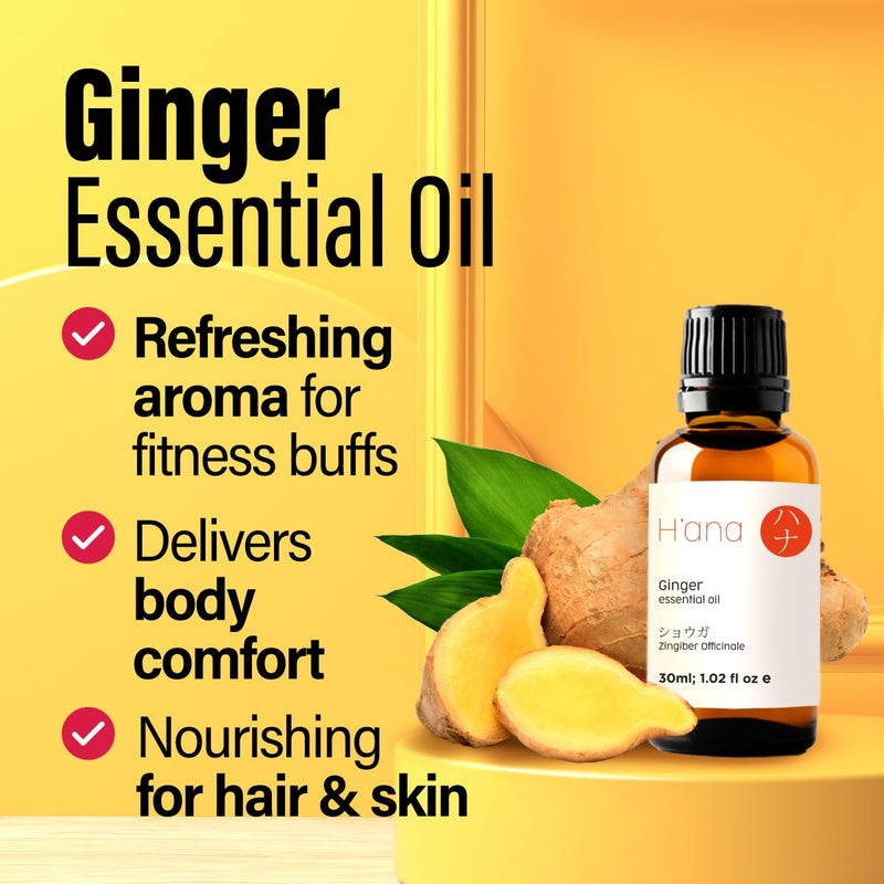 hana H'ana Ginger Essential Oil - 1.02 Fl Oz - for Hair, Skin, Diffuser, Aromatherapy, DIY Candle & Soap Making - Image 3